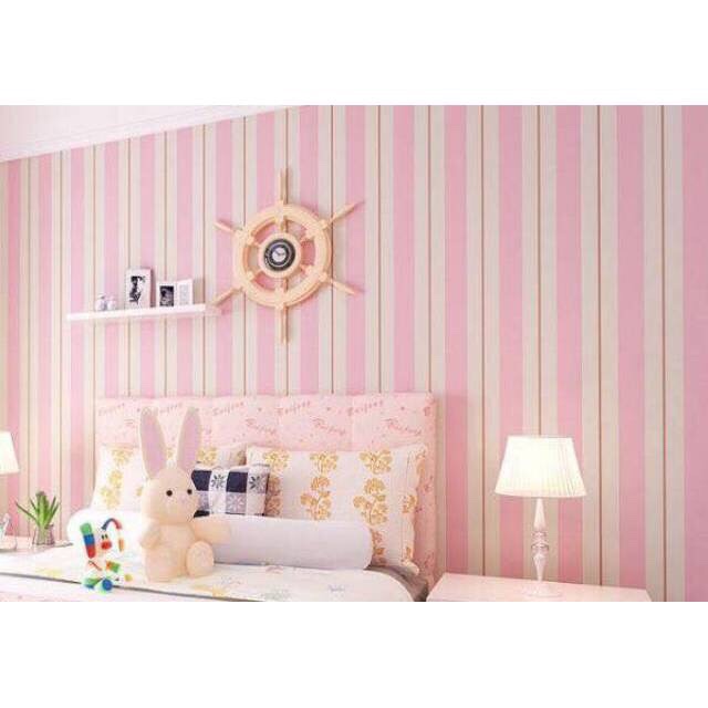 WALLPAPER DINDING PREMIUM 10METER X 45CM GARIS PINK WALLPAPAER 10METER WALLPAPER DINDING STICKER