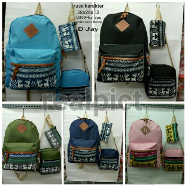Tas backpack wanita ransel kanvas