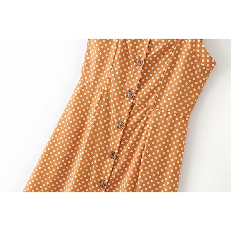 [baju wanita korea]  Midi Mini Dress Polkadot Wanita Korea Import Yellow Kuning