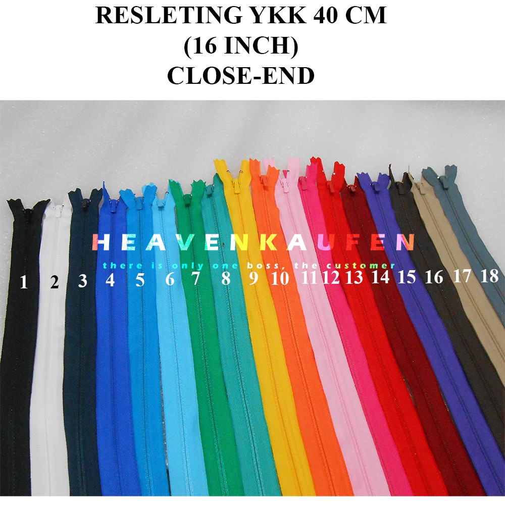 Resleting Zipper Sleting YKK 40 cm / 16 inch Murah Close-End Warna Warni