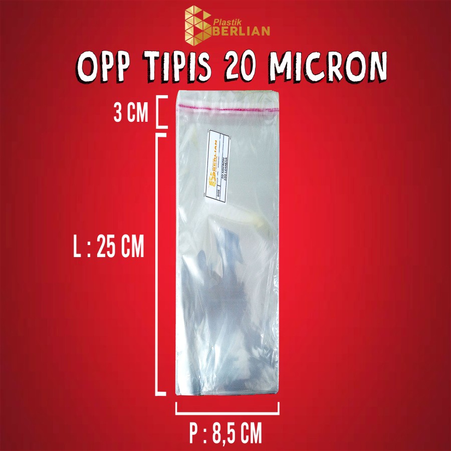 

8,5 x 25 cm Plastik OPP TIPIS (100 lbr) (lem/seal)