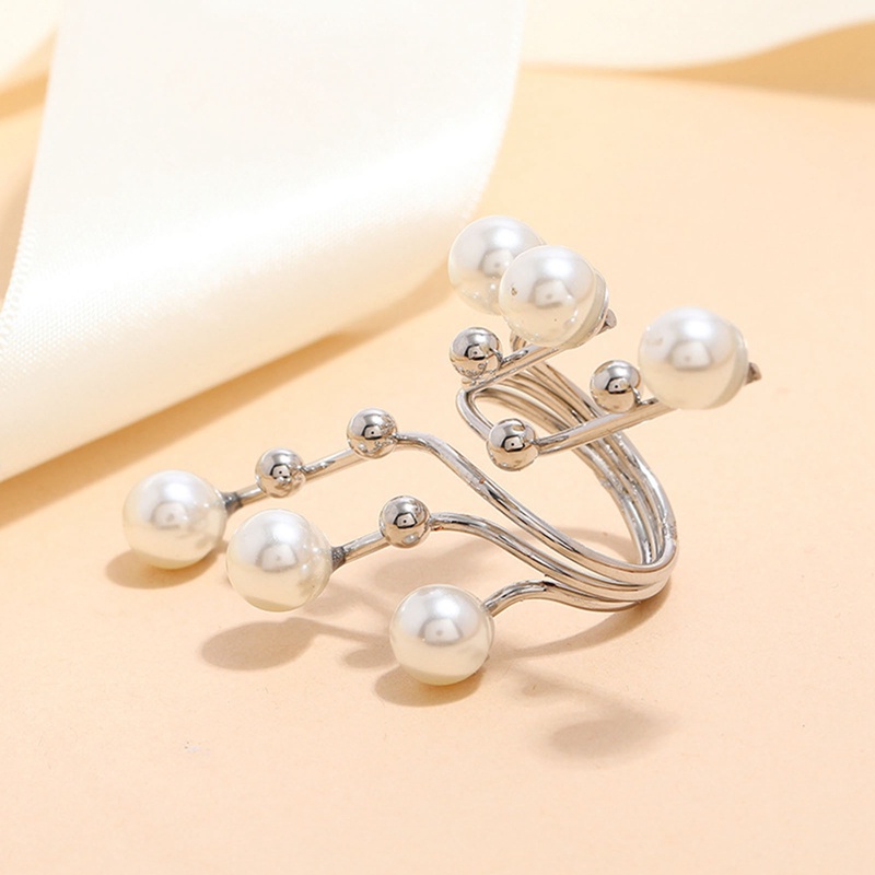 Cincin Model Terbuka Bahan Alloy Warna Gold Aksen Mutiara Untuk Wanita