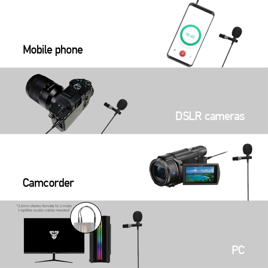 Fantech MV-01 Lavalier Microphone - Gaming Mic 3.5mm Clip PC Camera