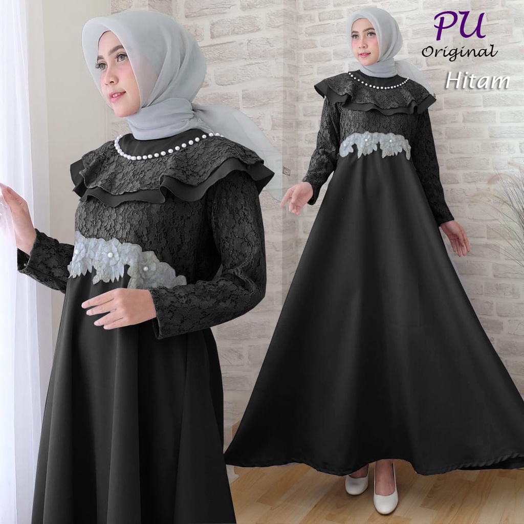 CHERON 15851 - Baju Muslim Gamis Syari Maxi Fit XL Maxy Dress Pesta Bordir Busana Gamis Pesta Lebara