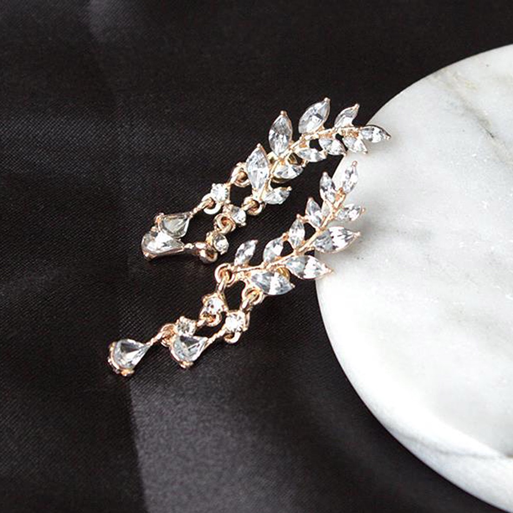 Hu Hu Hu Hu Hu Alat Bantu Pasang Kacamata♡ 1 Pasang Anting Tusuk Gantung Wanita Desain Daun / Tetesan Air Berkilau Untuk Pernikahan