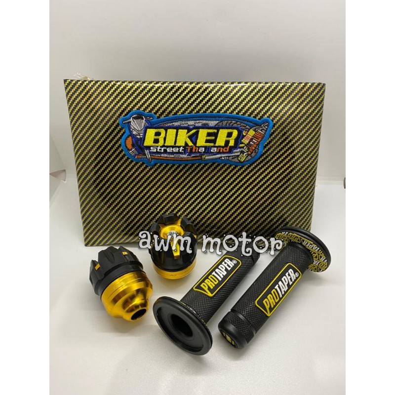 [Promo Paket Hemat]Kulit Jok Karbon Biker warna + Handgrip Protaper + Jalu As Roda depan Universal