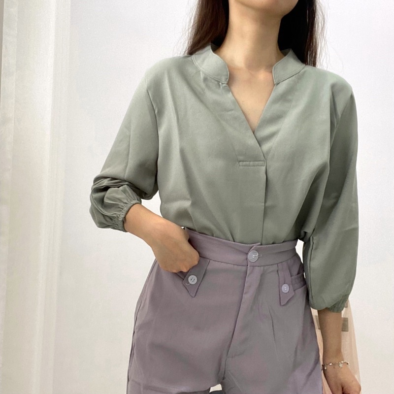 FERO Blouse Kerah Wanita / V-Neck Blus Formal Korea / Atasan Formal Wanita 0394