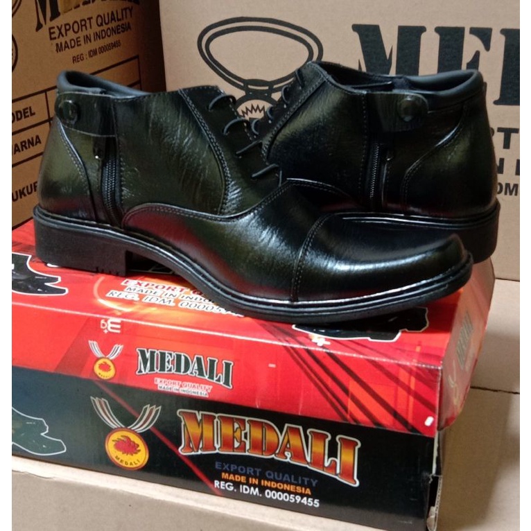 SEPATU KULIT MOTIF KAYU PDH PRIA SEMI BOOTS POLRI/TNI/SECURITY/KERJA/DINAS/KANTOR