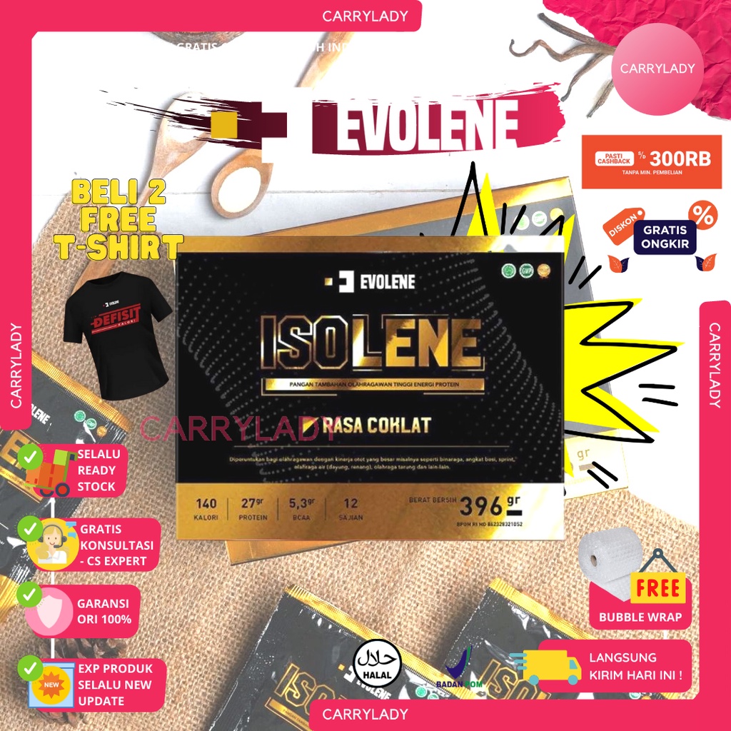 ISOLENE 1 BOX 12 SACHET WHEY ISOLATE BPOM HALAL SUSU PROTEIN FITNESS GYM EVOLENE COD ISO