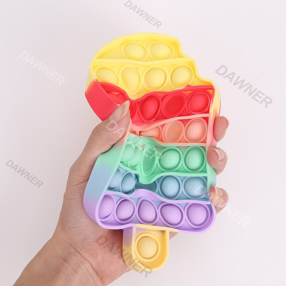 Mainan Board Game Push Bubble Pop It Bentuk Es Krim Pelangi Bahan Silikon Reusable Untuk Anak