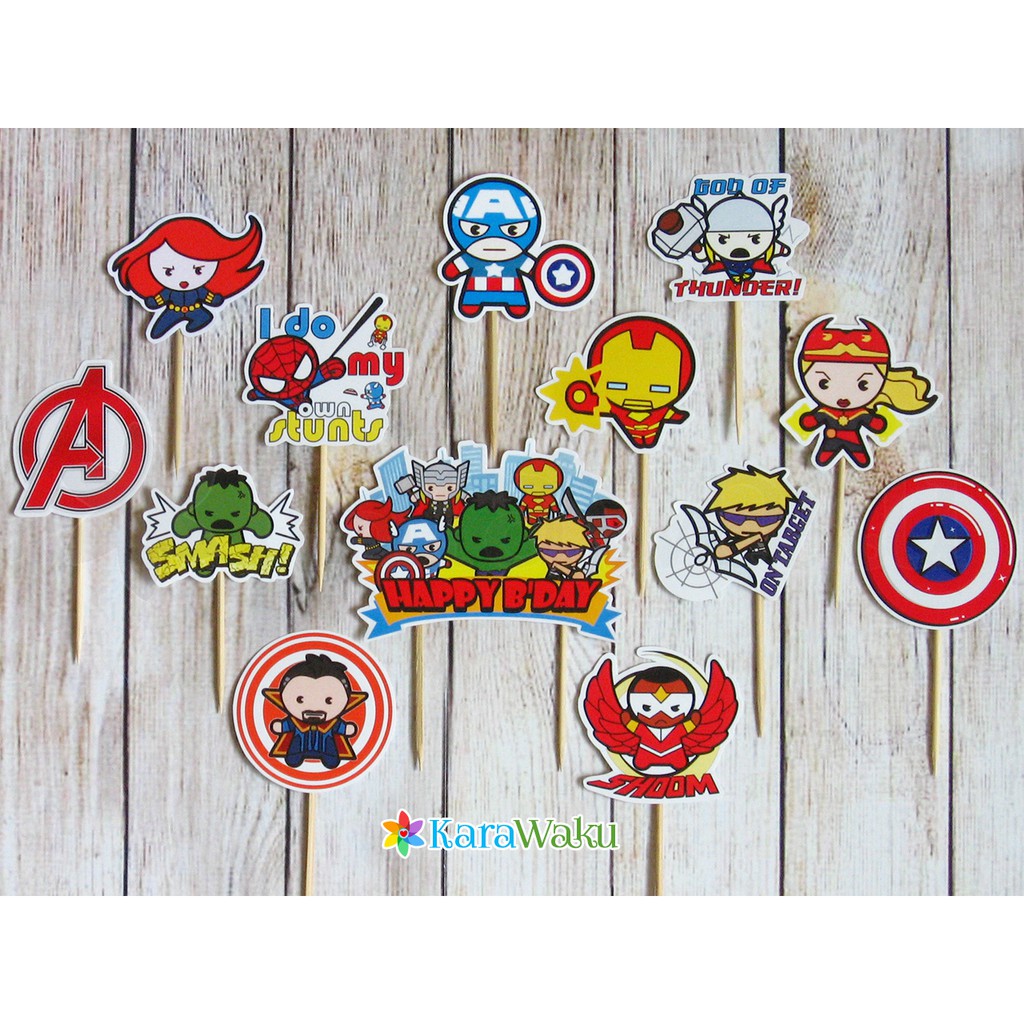 

Avengers Cake Topper - Hiasan Dekorasi Ultah - Tusukan Kue Puding Cupcake Superhero Marvel (1 set)