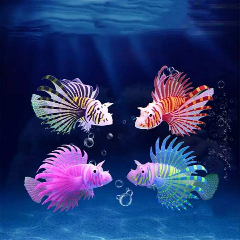 AKSESORIS AKUARIUM LION FISH IKAN BUNTAL PUFFER IMITASI WARNA FLUORESCENT FISH TANK ORNAMENT IMPORT
