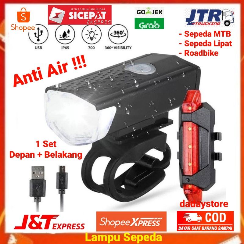 [BISACOD] Paket Lampu 1 Set Lampu Sepeda Depan Belakang Led Sepeda Lipat Gunung Mtb Fixie