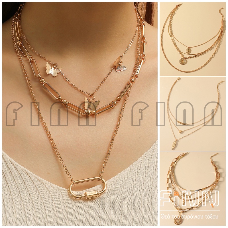 Kalung Choker Multilayer Liontin Gaya Retro Untuk Wanita - Kalung Choker Korean Fashion