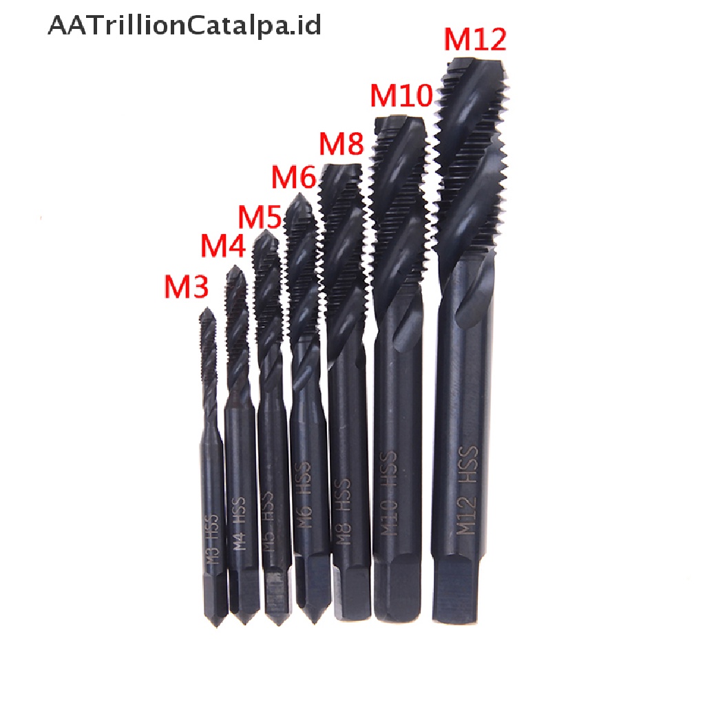 7 Pcs Set Sekrup Metrik Plug Tap Drill M3 M4 M5 M6 M8 M10 M12 Bahan HSS