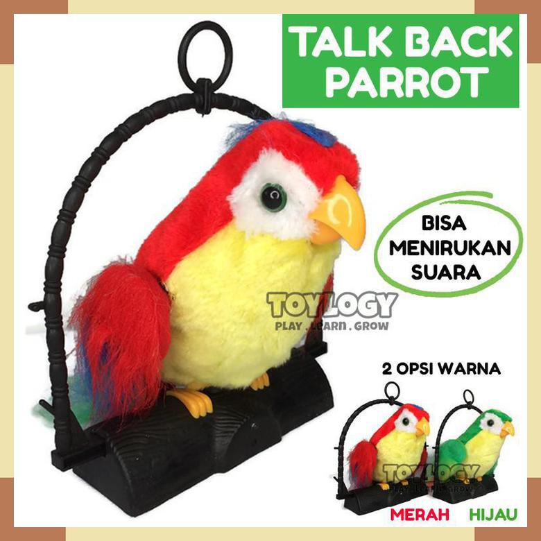 Mainan Anak Lucu Talking Talk Back Parrot Boneka Burung Beo Peniru Suara Bicara