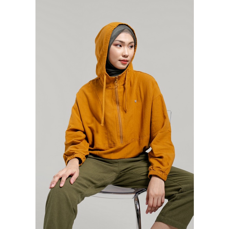 Greenlight Sweatshirt Hoodie Original LenganPendek Cotton Katun Half Zip Wanita Coklat Catchay Spice
