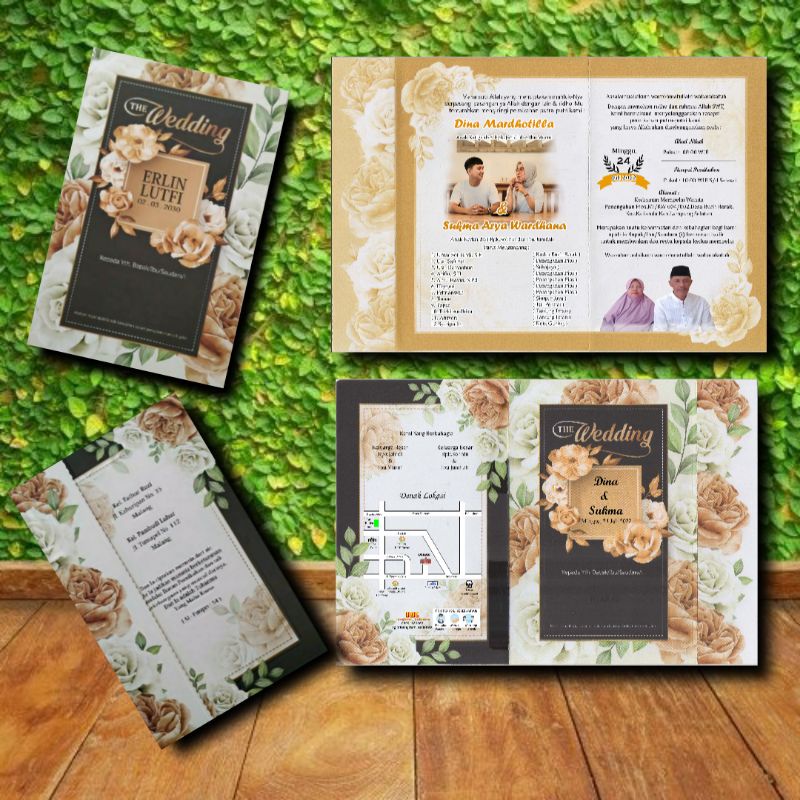 undangan pernikahan lipat 3 bisa tambah foto