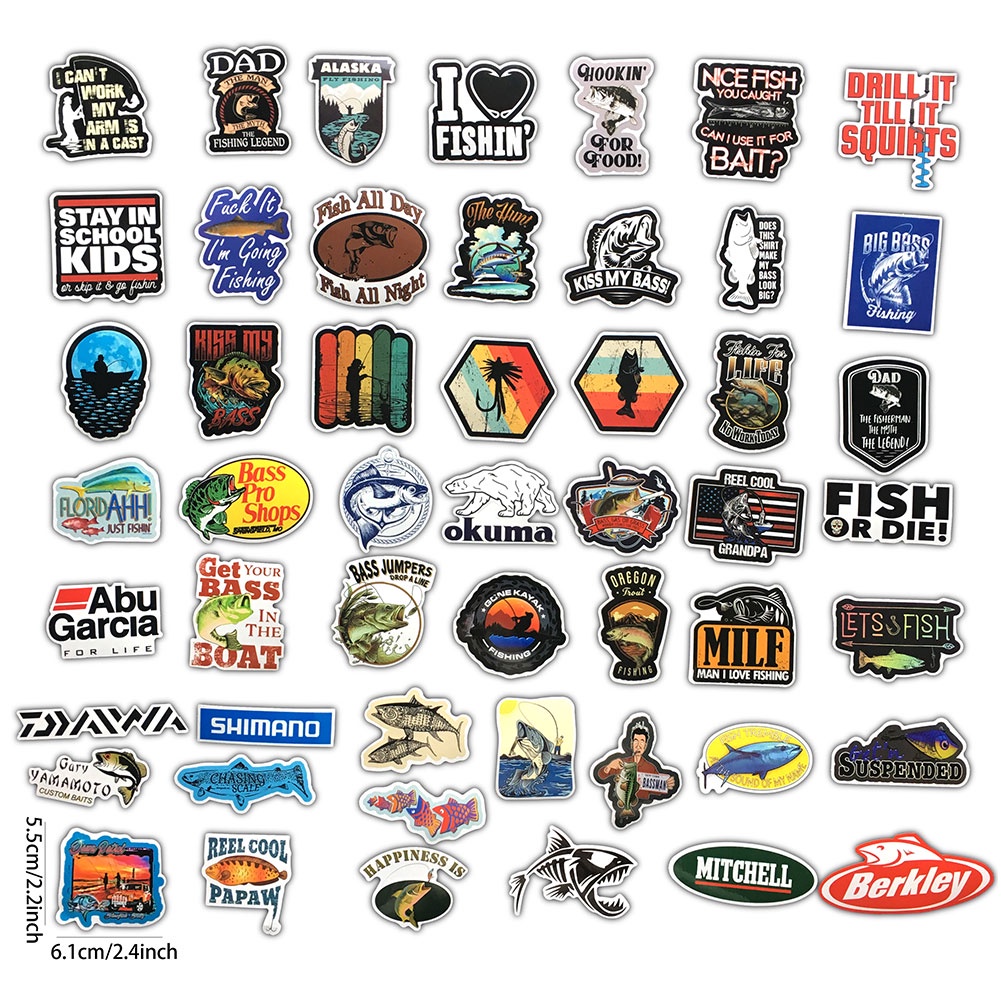 (Tk) 51pcs Stiker Anti Air Motif Memancing Untuk Dekorasi Koper / Laptop / Kulkas / Mobil Diy