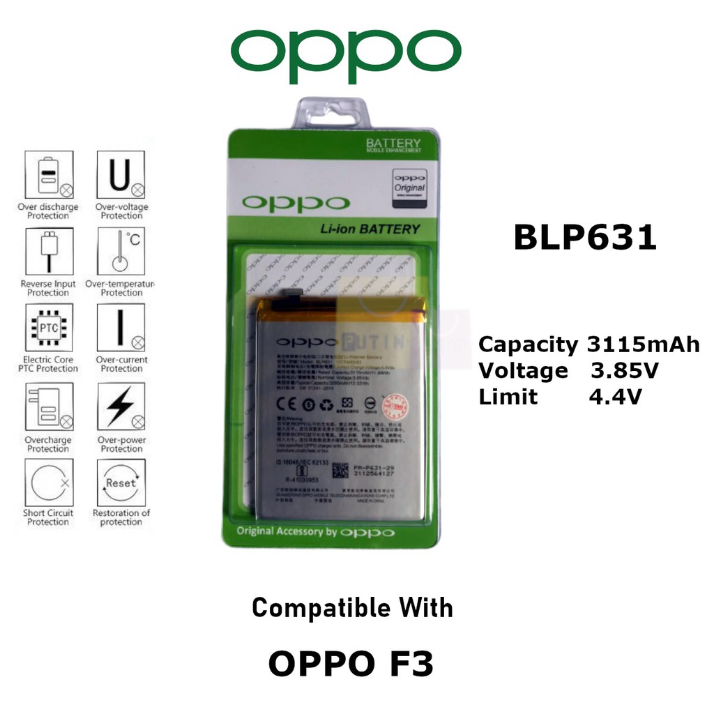 (P) Batre Battery Baterai Original Oppo BLP631/ F3 / F5 / F5 Plus / A77