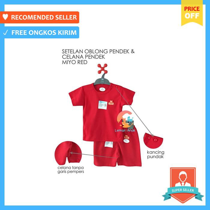 Setelan Bayi - Miyo Red Setelan Oblong Pendek + Celana Pendek Size S - M - L - Baju & Sepatu Bayi