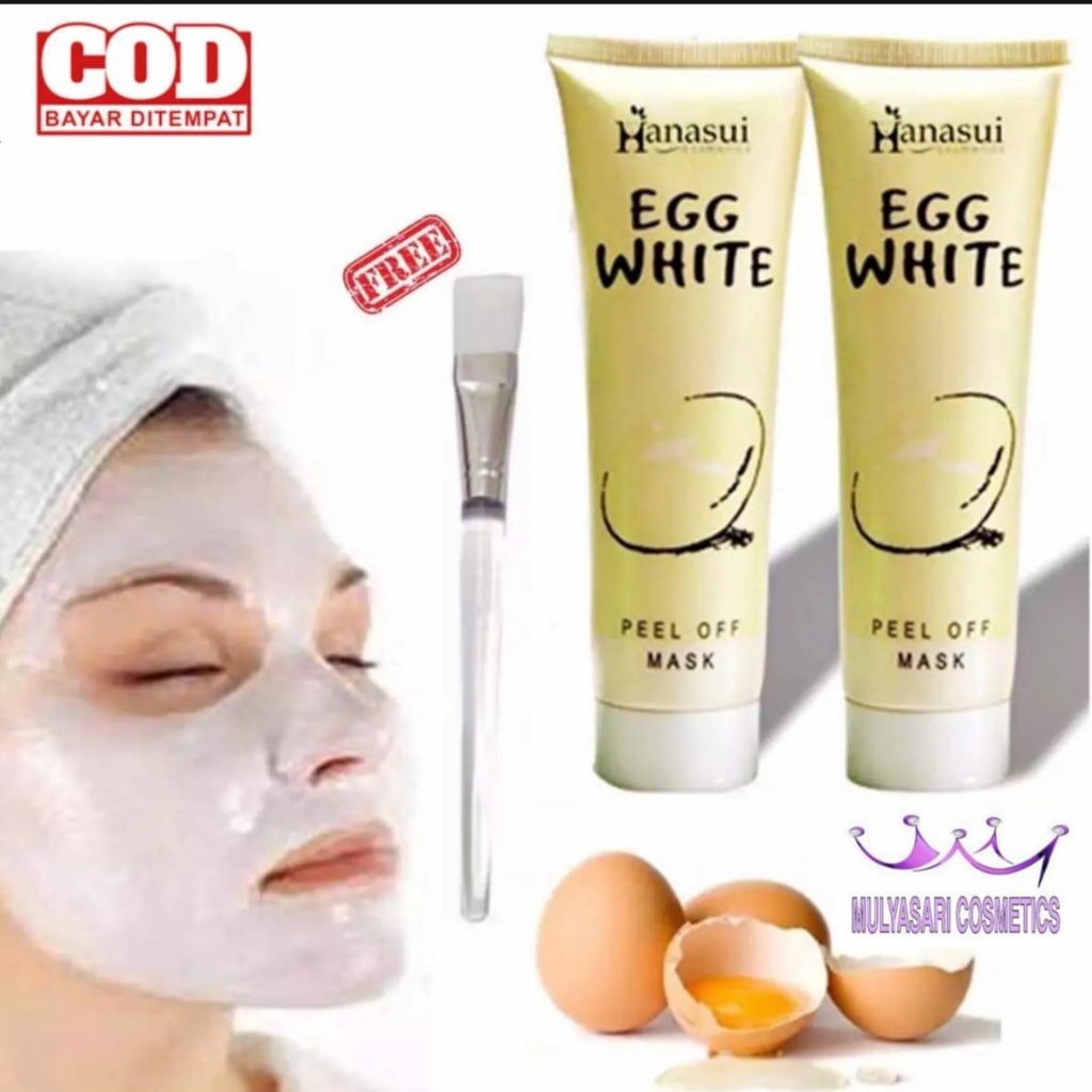 Hanasui Mask Egg White Peel Off - Masker Wajah Hanasui Kosmetik - Masker Telur - 85gr + Gratis Kuas