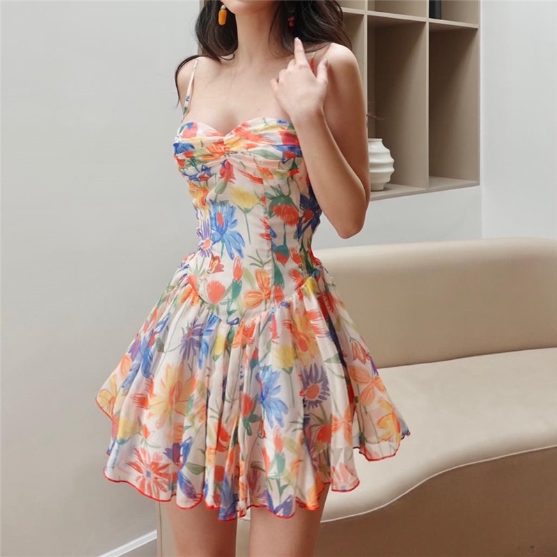 【AMY J】Summer Sexy Floral  Off-Shoulder  Mini Dress 7413