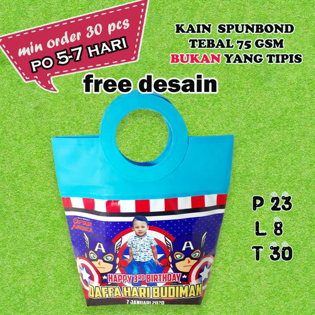 Tas Ultah Captain Amerika Pegangan Bulat Custom