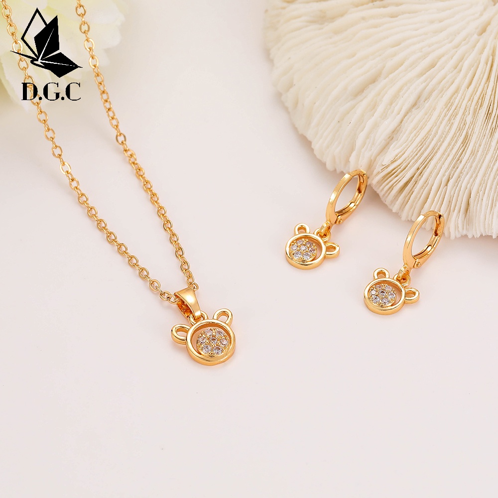 ♥D.G.C✨Titanium Set Perhiasan Anak Perempuan Satu Set Kalung Gelang Anting Korea Cincin Murah D485