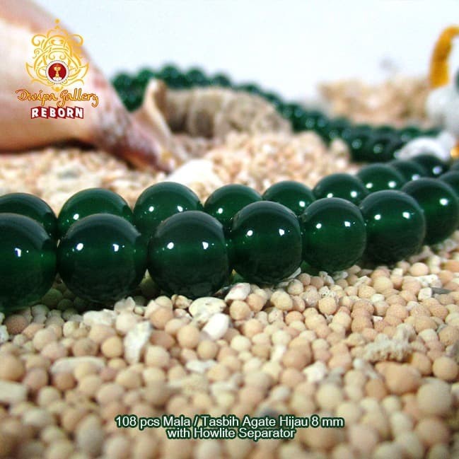 108 pcs Mala / Tasbih Agate Hijau 8 mm with Howlite Separator