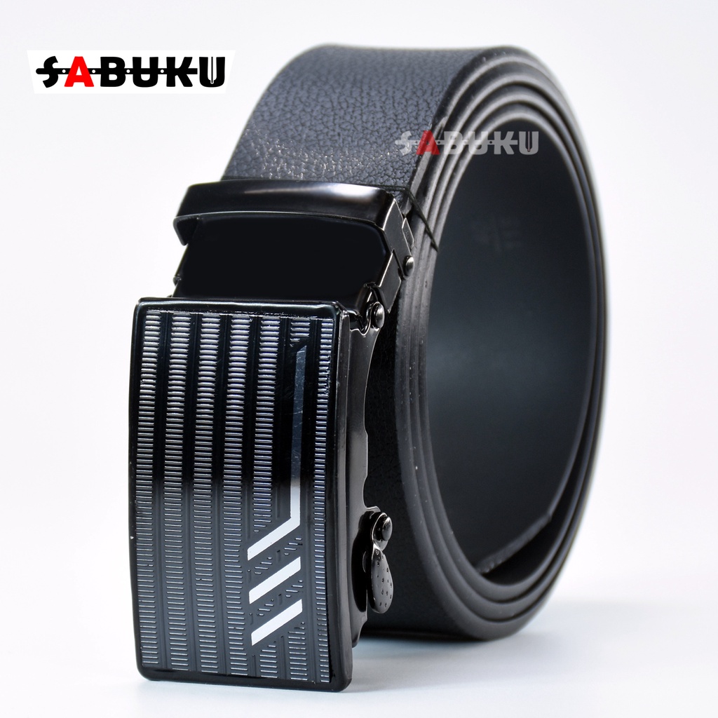 Ikat pinggang pria Tipe rell Otomatis leather pu sintetis Sabuk Polos Stainless Formal Basic - 002