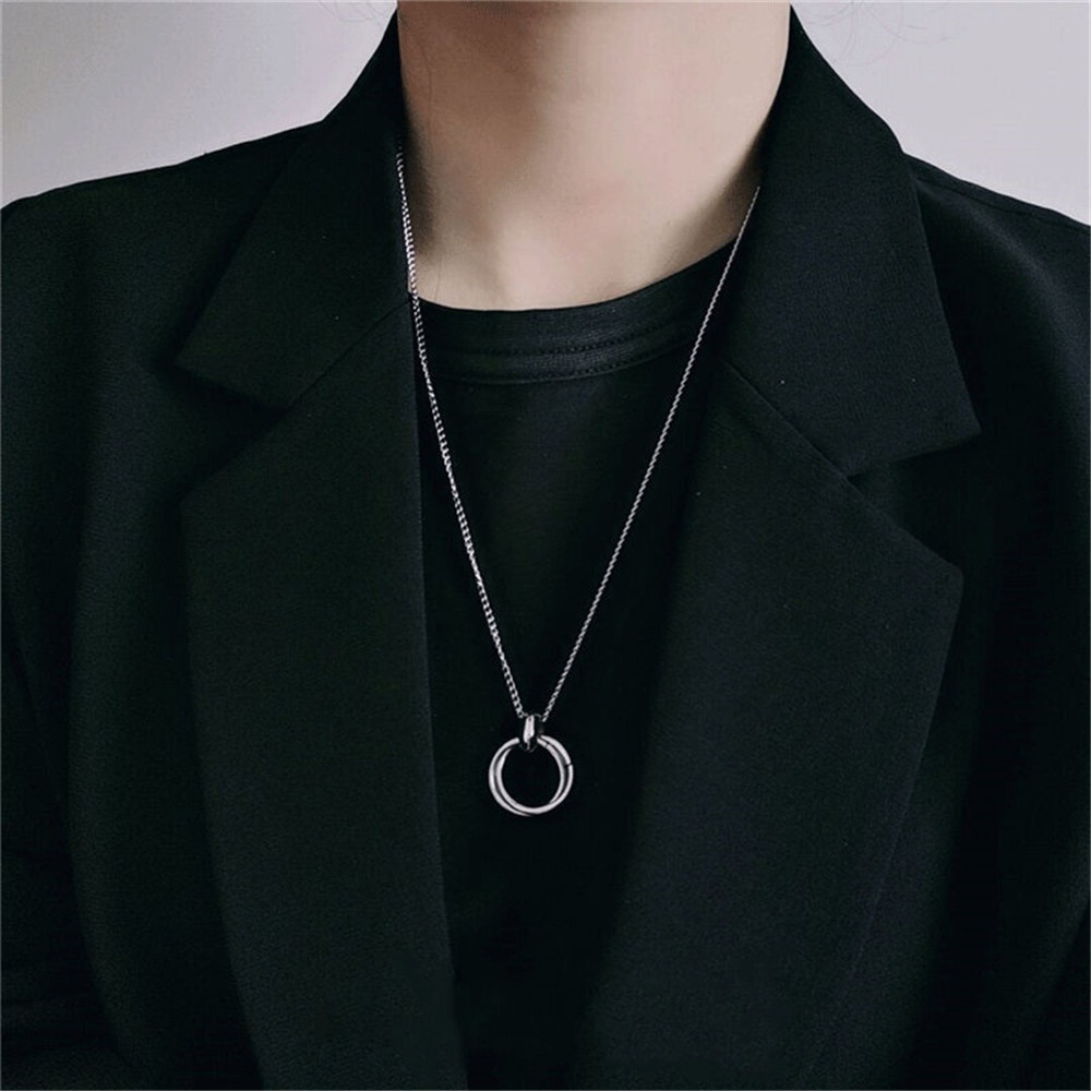 【COD Tangding】Double Ring Couple Necklace Simple Chain Fashion Accessories Jewelry for Men Women