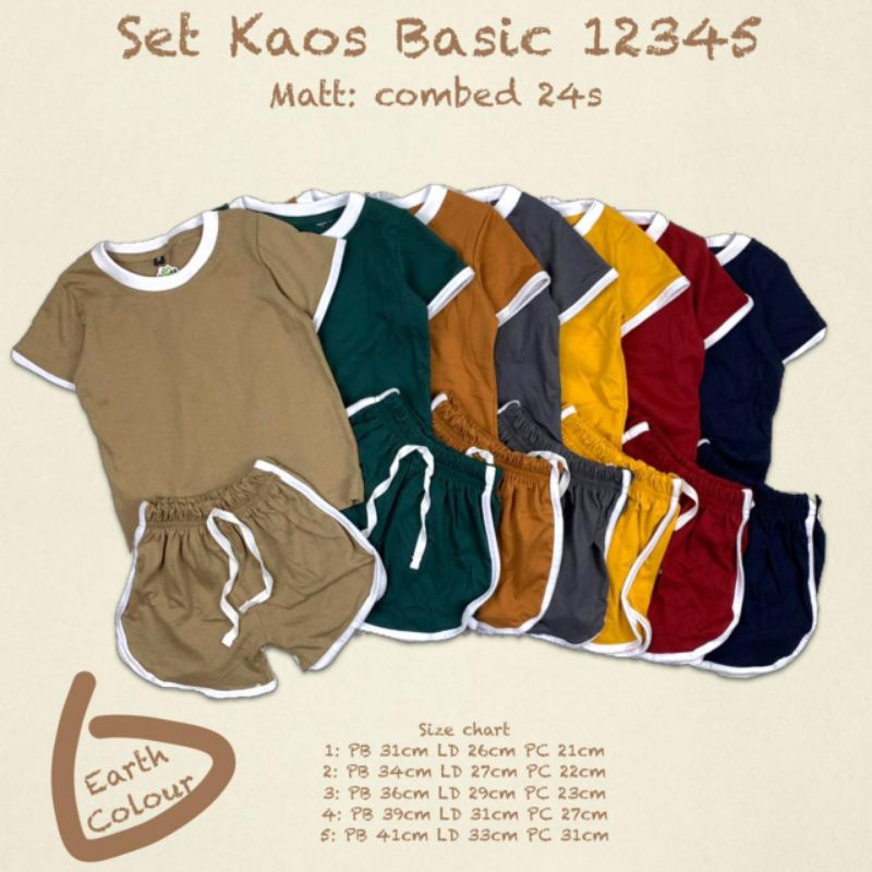 Setelan Kaos Basic Piyama Anak Earth Colour Baju Tidur Pineapple Kids baby newborn