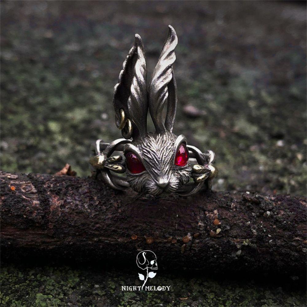 Preva Cincin Kelinci Cincin Perhiasan Fashion Biker Cincin Terbuka Gothic Hip Hop Fantasi Peri