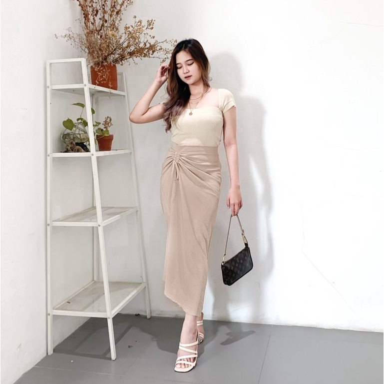 Tamara Skirt - Rok Serut Casual Korean Look -  Midi Maxy  Skirt - Rok Wanita Korean Terbaru - Rok Crinkle-5