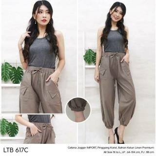  CELANA  JOGGER  WANITA  IMPORT PINGGANG FULL KARET BAHAN  