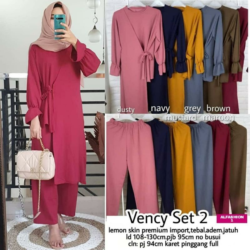 Vency Set #2, SETELAN TUNIK POLOS CANTIK FIT XXL LD 108-130 BAHAN LEMON SKIN PREMIUM TERMURAH OOTD