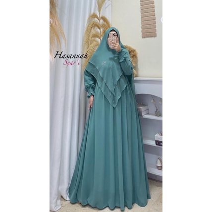 Gamis syari hasanah bahan ceruty baby doll premium full furing / busui / resleting-Biru muda