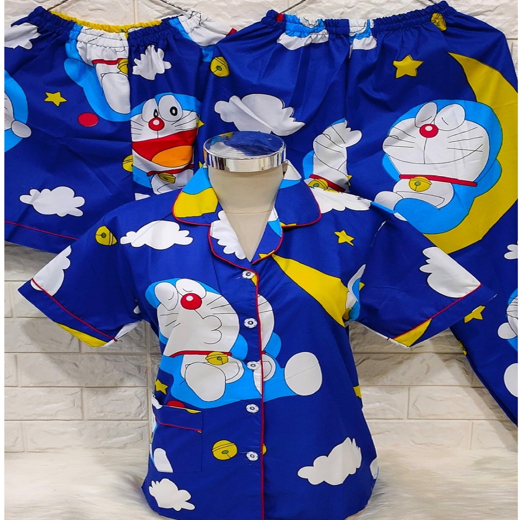 LFF - Piyama 3in1 Piyama Baju Tidur Motif Doraemon Size L Fit To XL