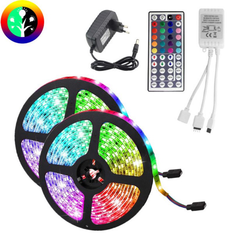 LED  STRIP RGB 5050 WARNA WARNI IP44 10M AC 220V + ADAPTOR + REMOTE 5050 (LAMPU TIKTOK)