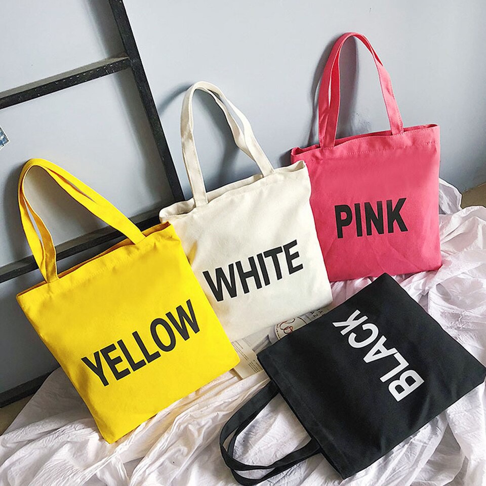 Totebag Wanita Polos Tote Bag Kanvas Bahan TEBAL Tas Import Tas Kuliah Kerja Tulisan Warna Murah