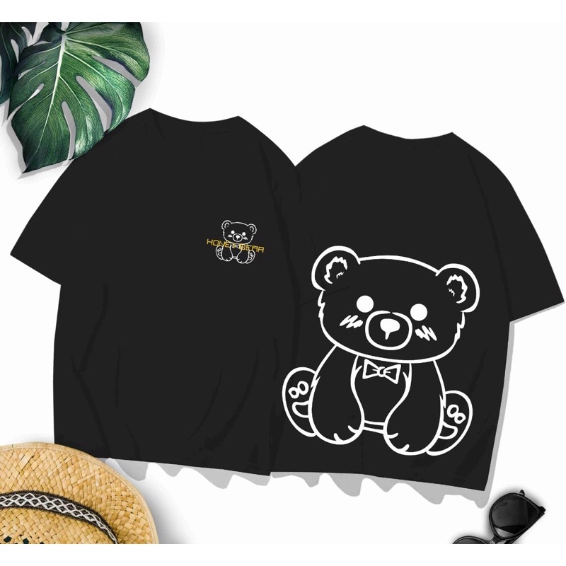Tshirt Kaos Cewek motif bear hitam / Kaos Oversize