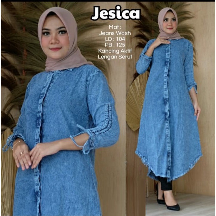 JESICA LONG TUNIK PANJANG  ORIGINAL JEANS KEKINIAN GBM