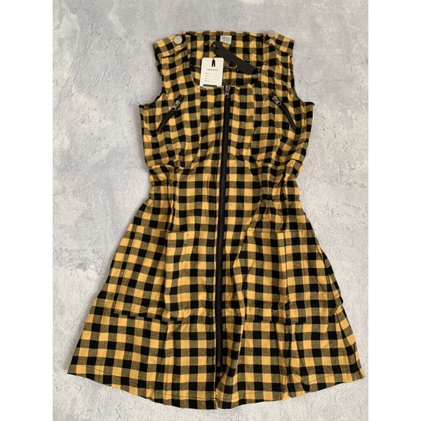 Terusan Wanita Tanpa Lengan Dress Cewek Motif Kotak Pakaian Wanita Casual Dress Fashion Wanita