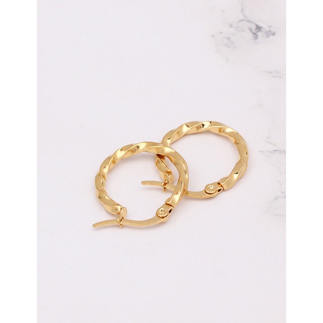 LRC Anting Tusuk Fashion Gold Geometric Circle With Diamond Metal Earrings F33251