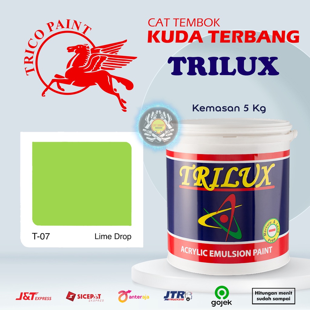 CAT AIR CAT TEMBOK DINDING TRILUX KUDA TERBANG 5 KG WARNA T-07 LIME DROP T07 HIJAU MUDA HIJAU PASTEL