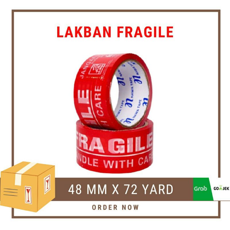 Lakban Fragile Merah Jangan dibanting 48mm x 72 yard Isolasi Selotip