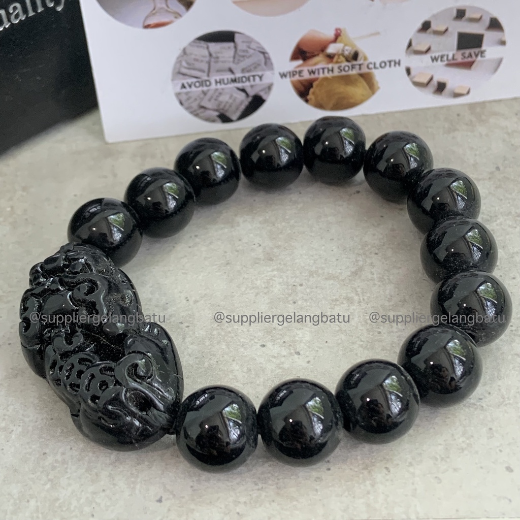 Gelang Onyx Hitam Pixiu Besar  Natural Asli Batu Alam Gelang Pelindung Keberuntungan