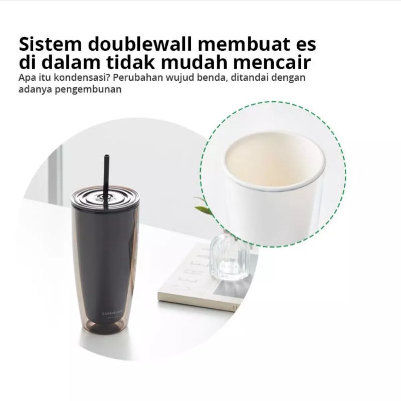 Lock n Lock Double Wall Cold Cup 720ml HAP507 / Bucket Cold Cup With Straw 580ml HAP520 Tumbler Lock&amp;Lock Mug Cangkir Hitam Putih