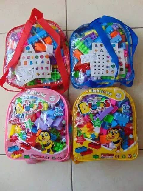 tas ransel blocks block happy time mainan anak cewek cowok balok lego puzzle toys hadiah kado ultah